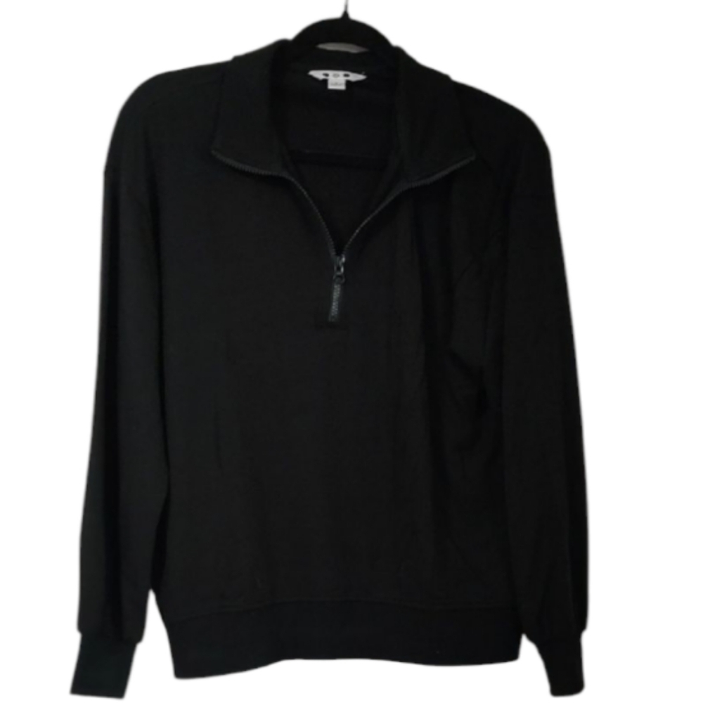 Three Dots Black Zip Collard Sweater Size S